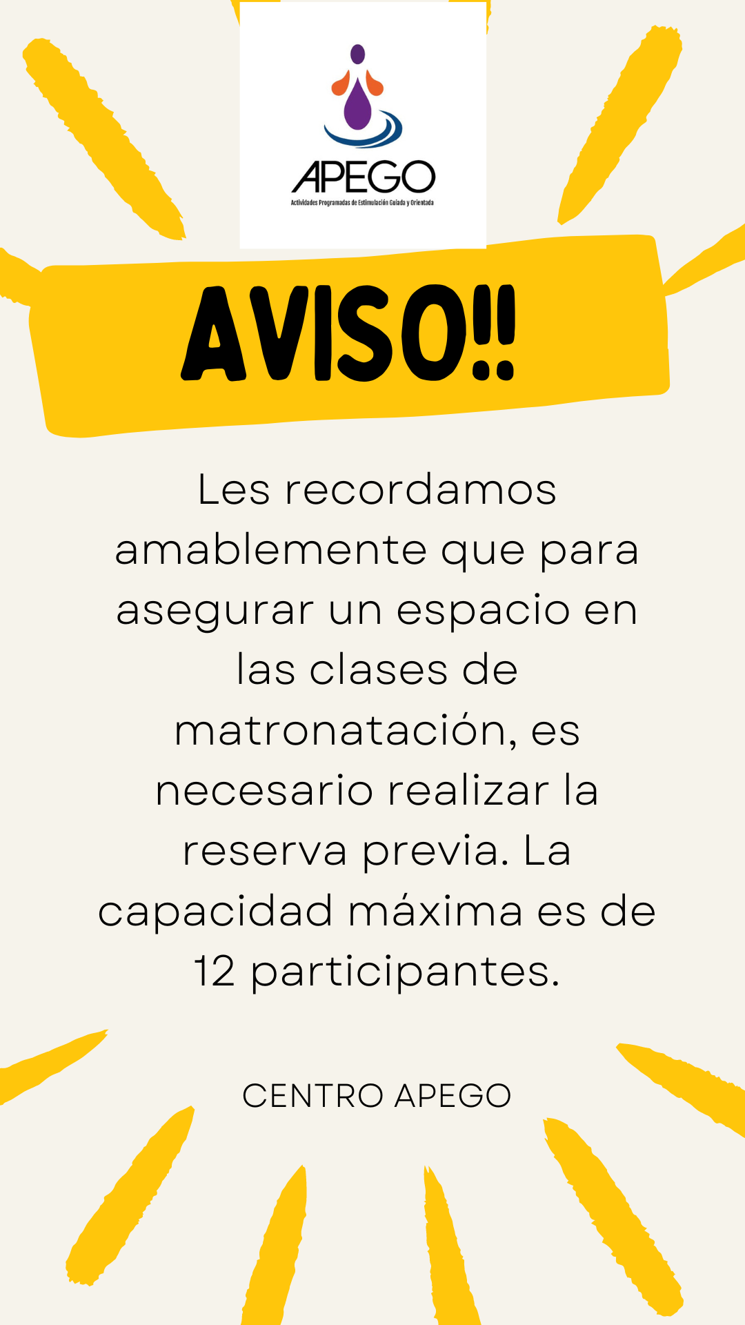 Recordatorio Importante para Clases de Matronatación: